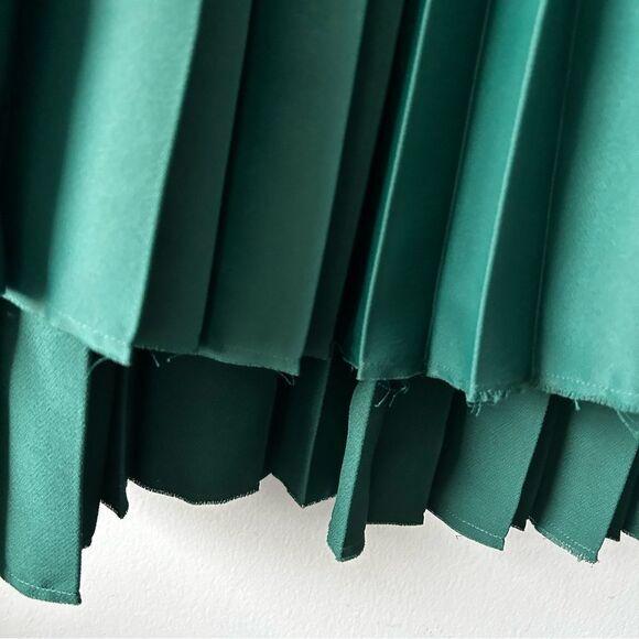 KHAITE Cara Pleated Stepped-Hem Satin Dress in Green - Picture 11 of 16